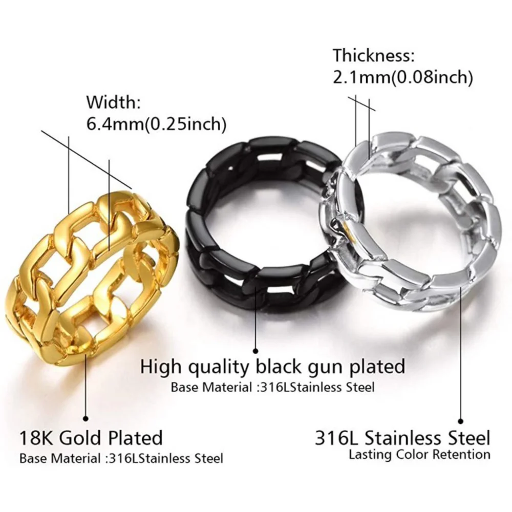 Men's Cool Black Gun Plated Chain Ring Size 8